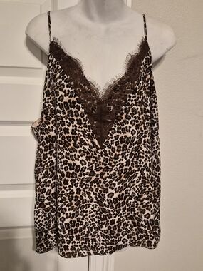 MELROSE and MARKET Women's Leopard Print Cami Tank Top with Lace Trim (Size 2X)
